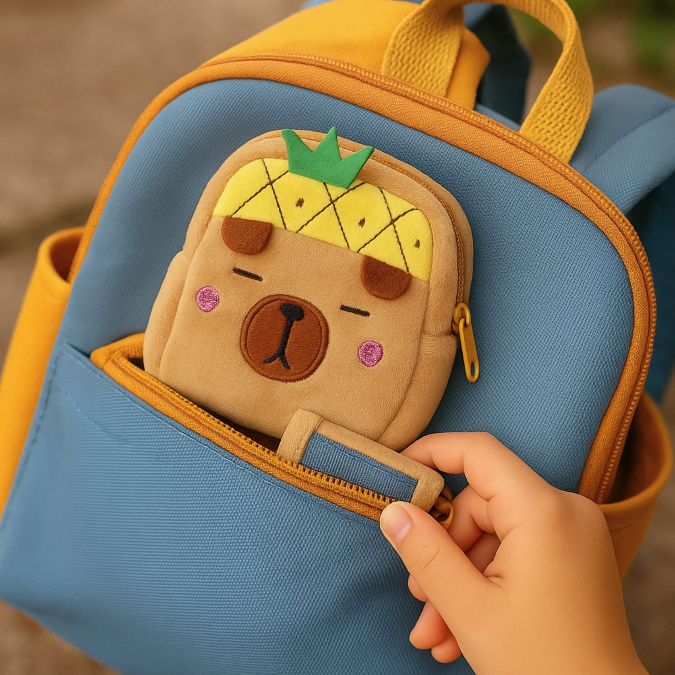 Plush Wallet With Keychain Capybara Pineapple Yellow 9.5 X 8 Cm