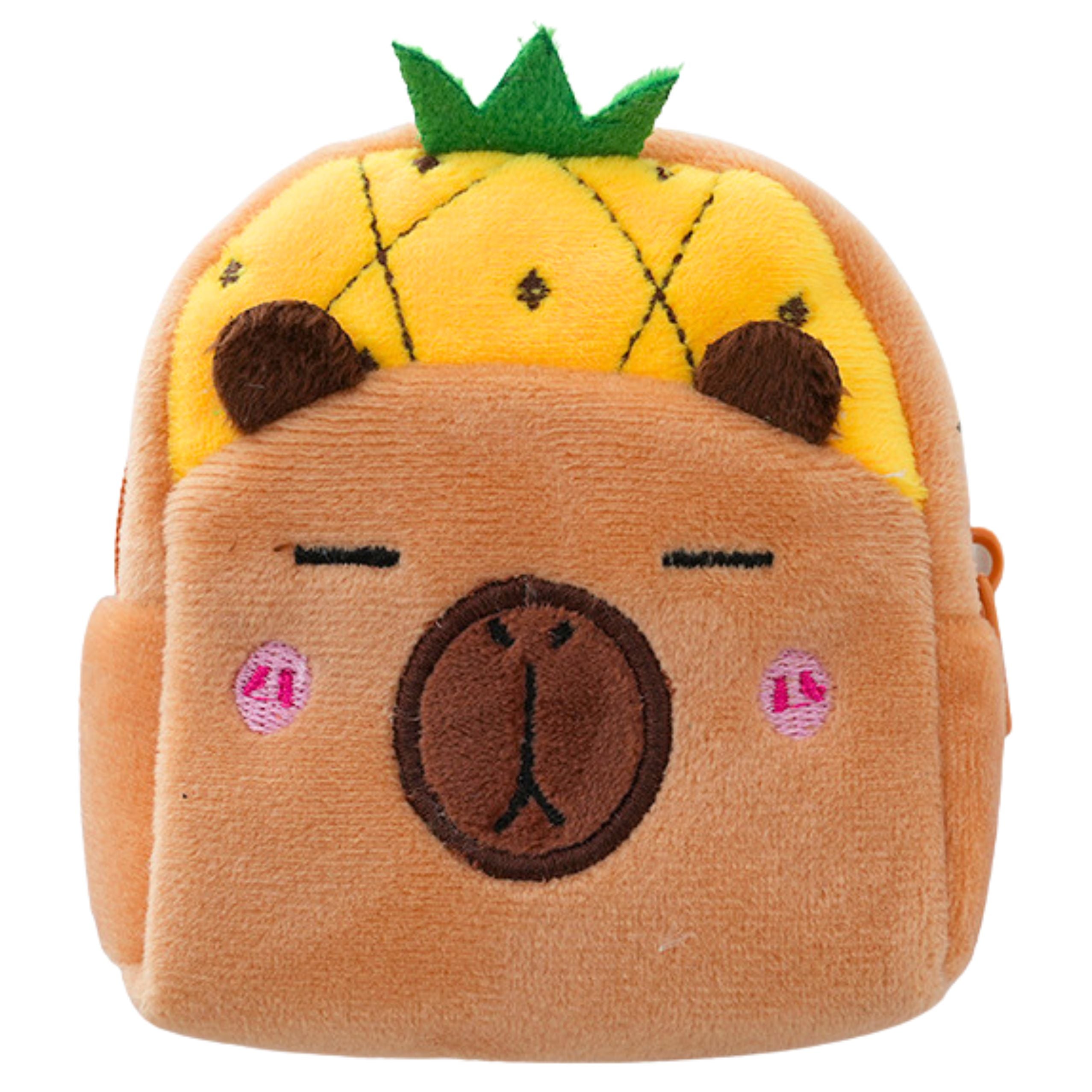 Plush Wallet With Keychain Capybara Pineapple Yellow 9.5 X 8 Cm