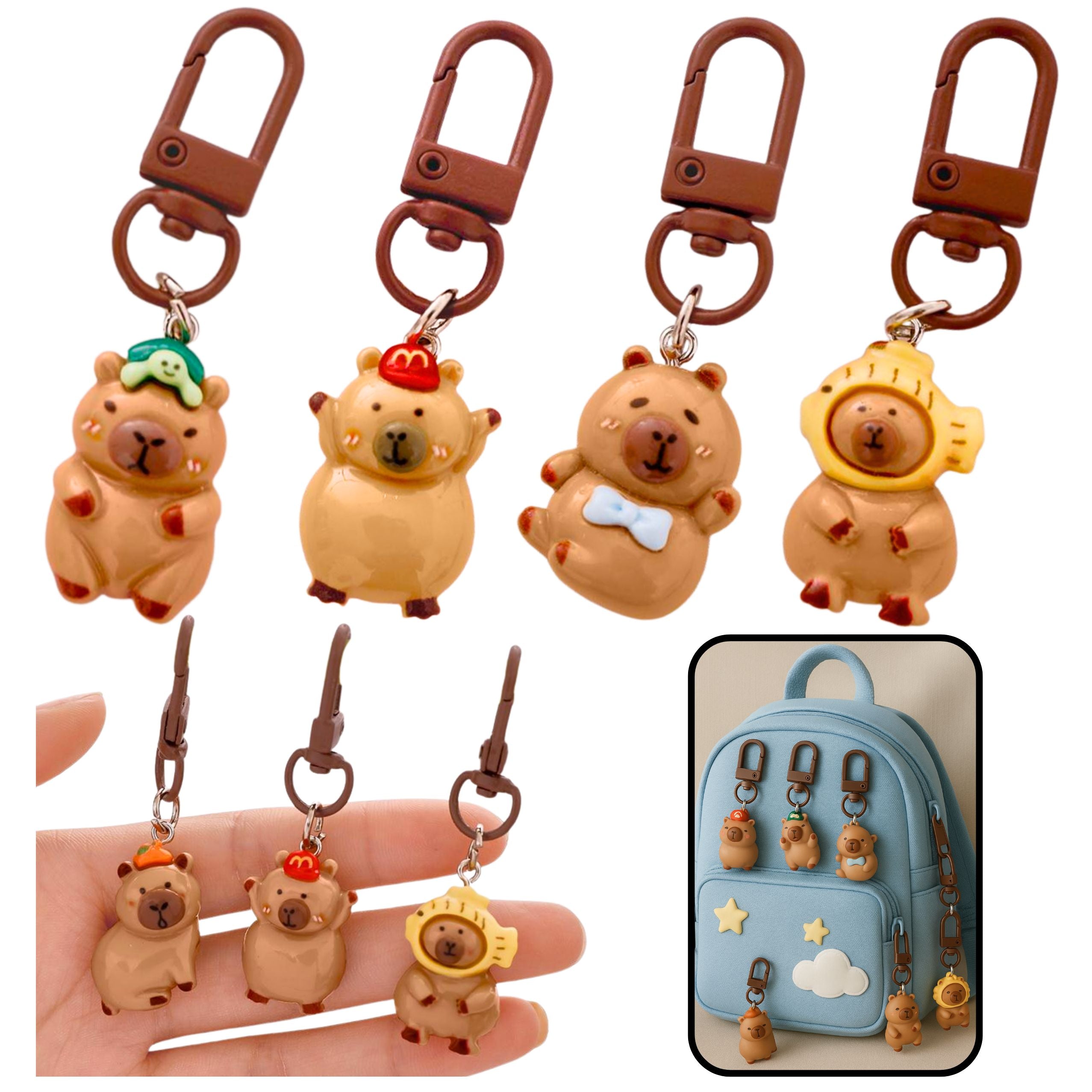 Set Of Mini Capybara Keychains Figurines Key Decorations 4 Pcs.