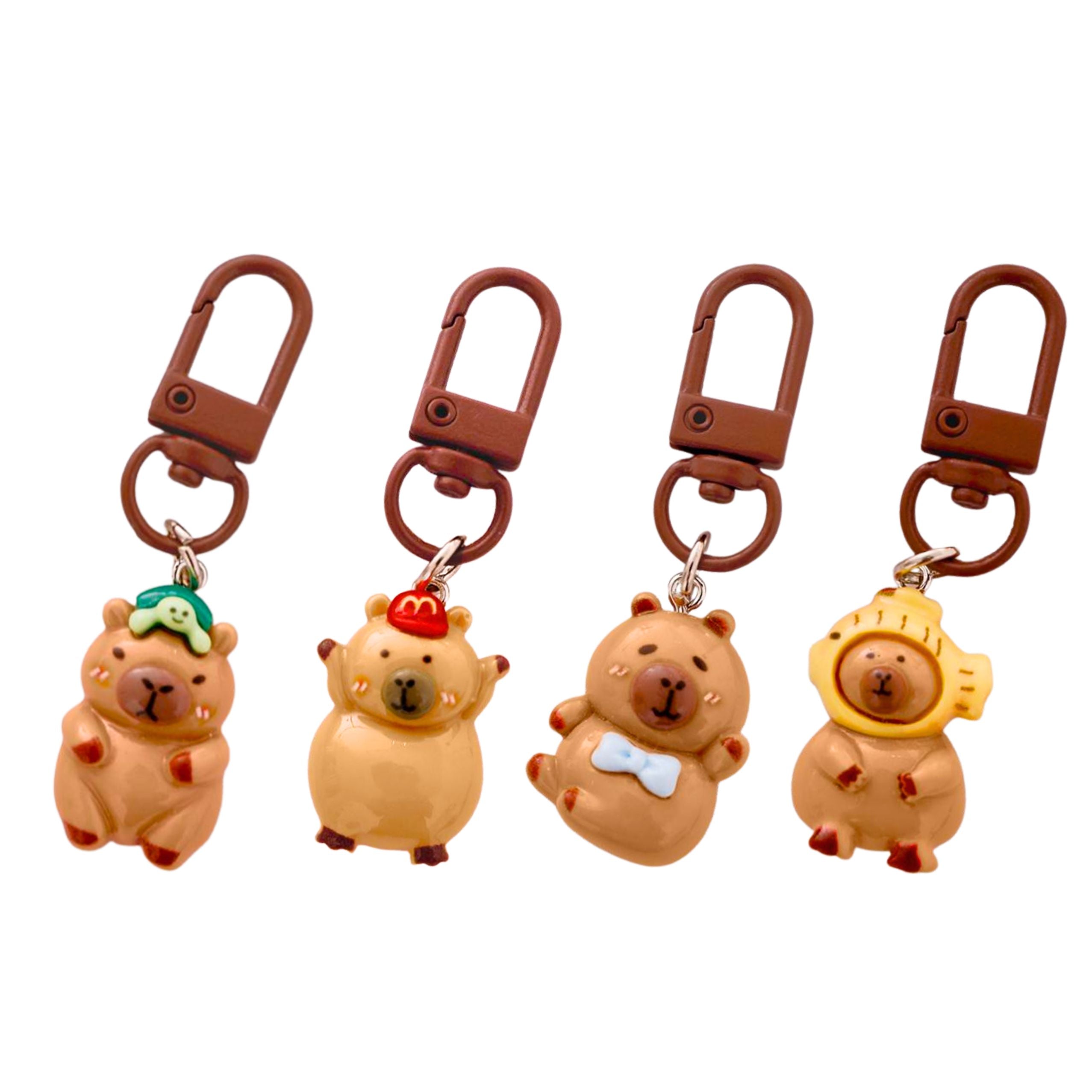 Set Of Mini Capybara Keychains Figurines Key Decorations 4 Pcs.