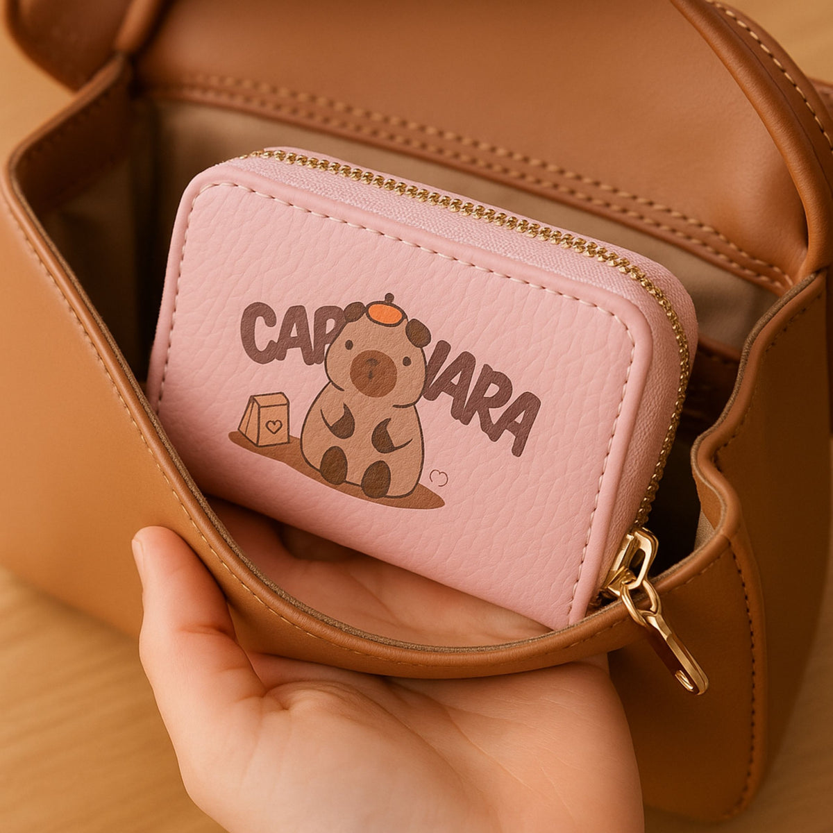 Two-compartment Wallet With Card Compartments Capybara Pink 12.5 X 8.5cm