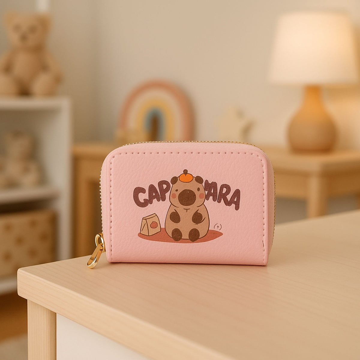 Two-compartment Wallet With Card Compartments Capybara Pink 12.5 X 8.5cm