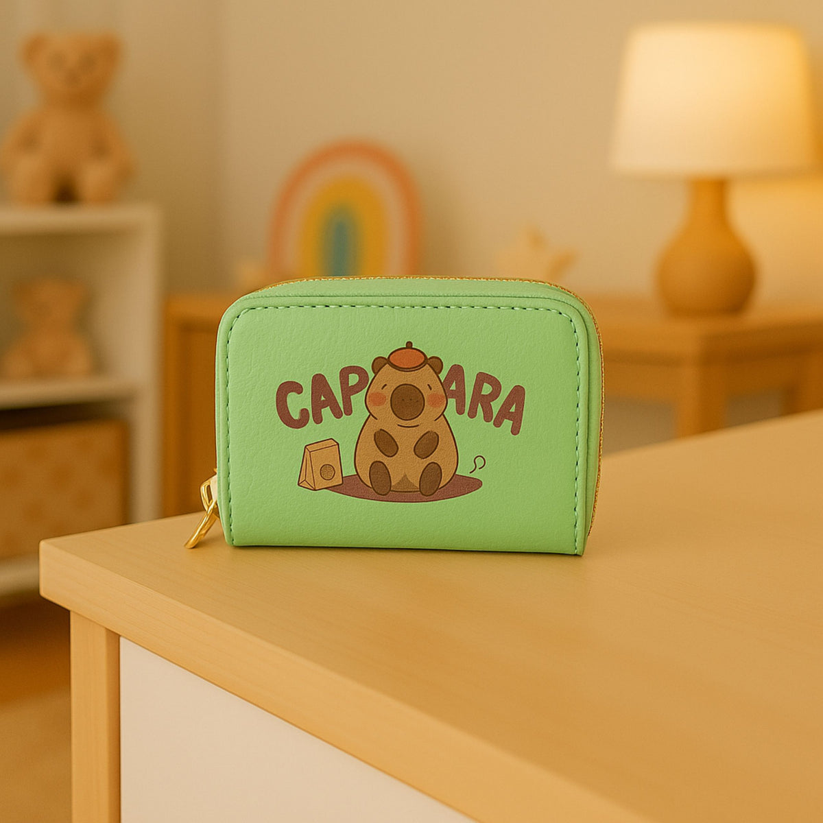 Two-compartment Wallet With Card Compartments Kapybara Green 12.5 X 8.5cm
