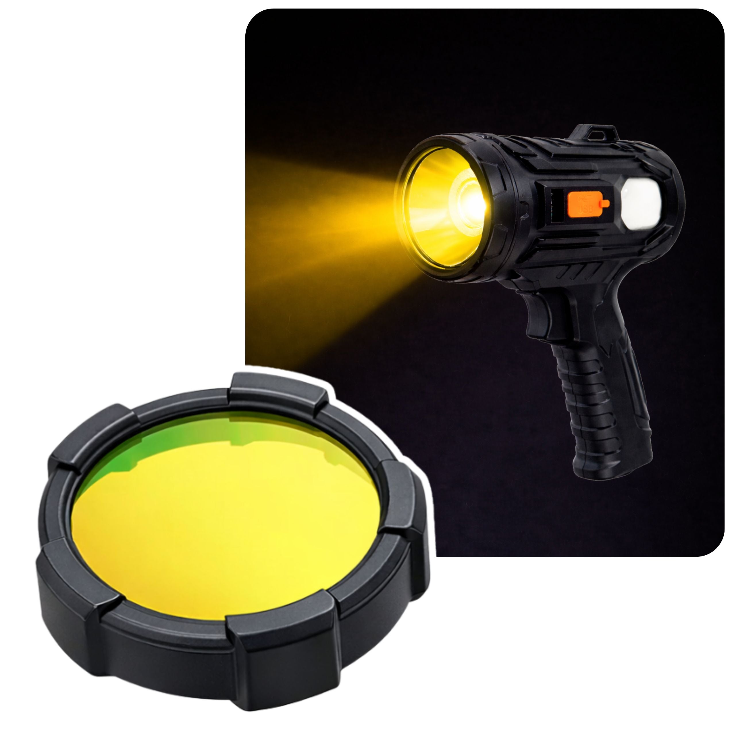 Led Solar Searchlight Flashlight 6 Modes Powerbank Replaceable Filters 19 Cm