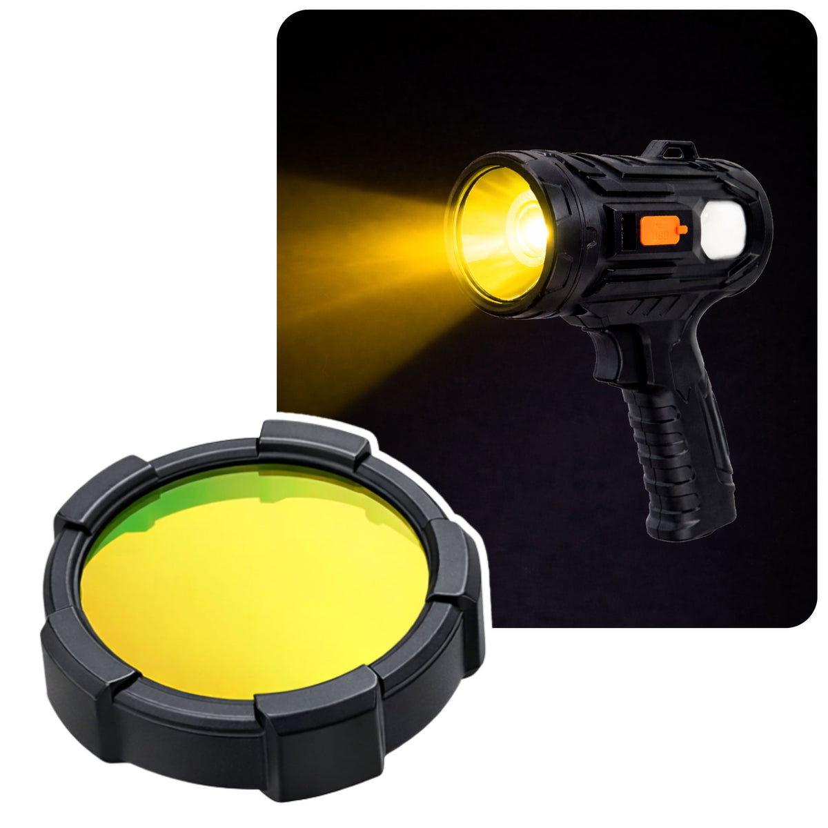 Led Solar Searchlight Flashlight 6 Modes Powerbank Replaceable Filters 19 Cm