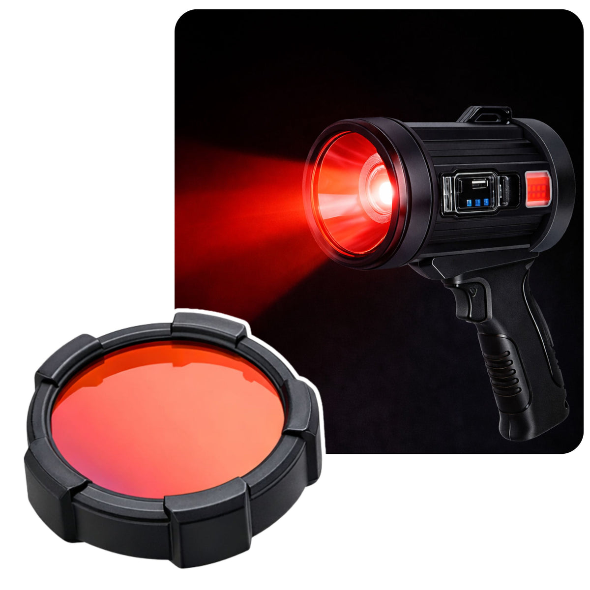 Linterna reflectora solar LED 6 modos Powerbank Filtros intercambiables