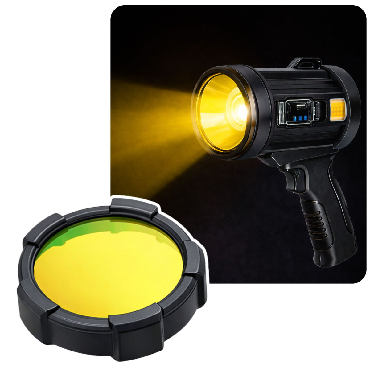 Linterna reflectora solar LED 6 modos Powerbank Filtros intercambiables