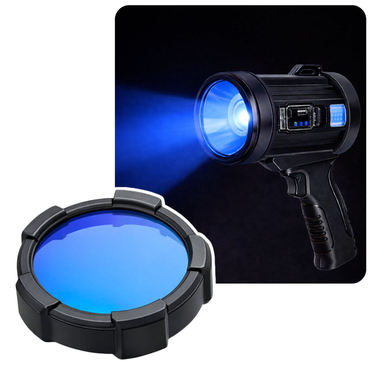 Linterna reflectora solar LED 6 modos Powerbank Filtros intercambiables