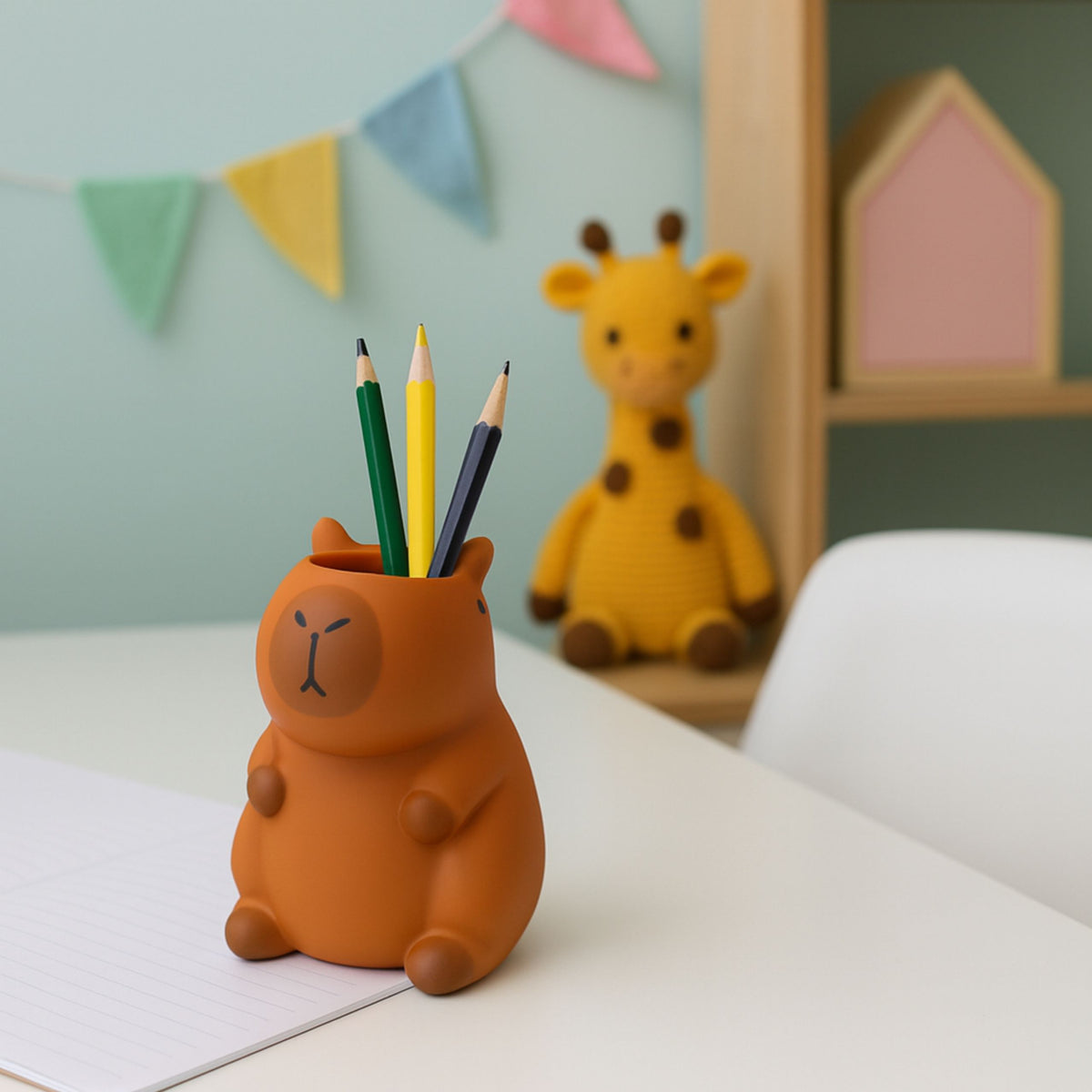 Capybara Pen Holder Figurine Organizer Brown 10 X 7 Cm