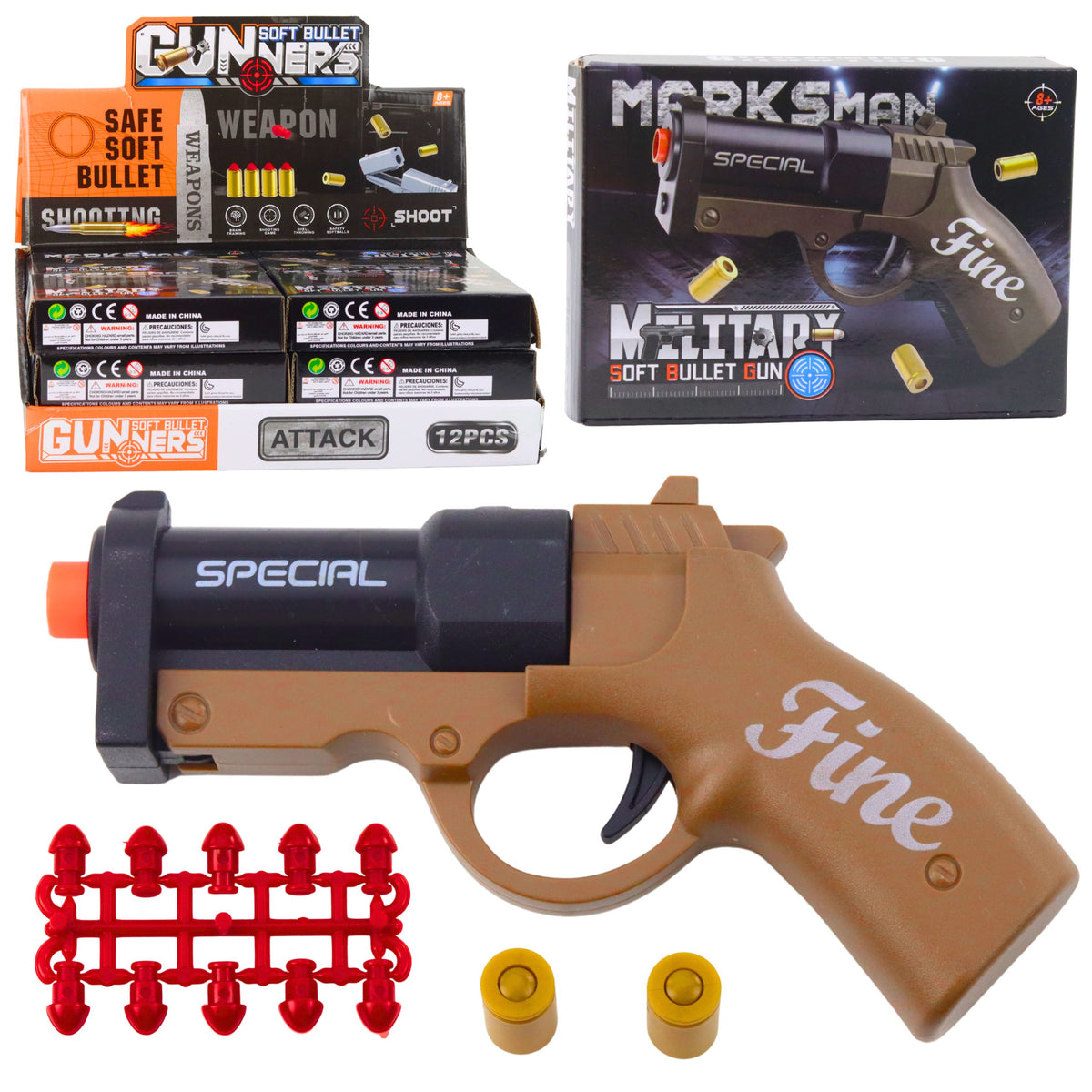 Mini Pistol Weapon For Bullets And Shells Black And Brown 13.5 Cm