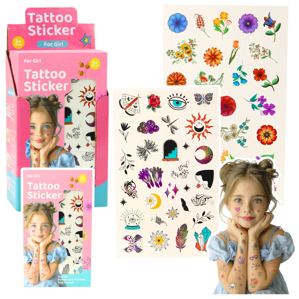 Set Of 60 Flower Tattoos For Kids
