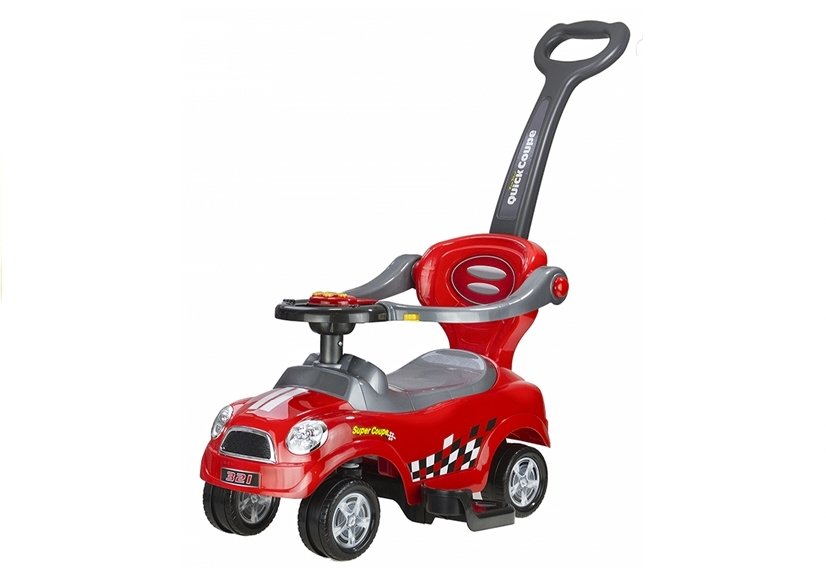 Coupe Car Manual Ride On With Parent Handle - Red