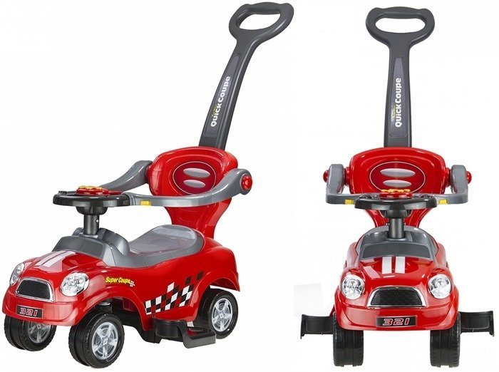 Coupe Car Manual Ride On With Parent Handle - Red