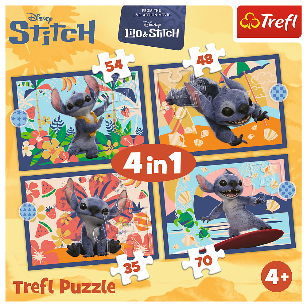 4-in-1 Puzzle – Hawaiian Vacation – Disney Stitch Trefl 34666