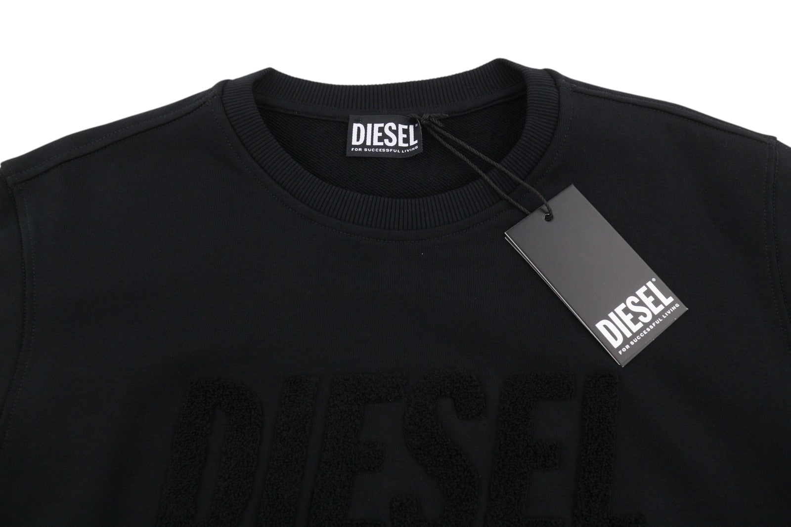 Diesel Indigo-out Men Sweatshirtblack Crew Neck Fluffy Lógó Pull On Rrp175