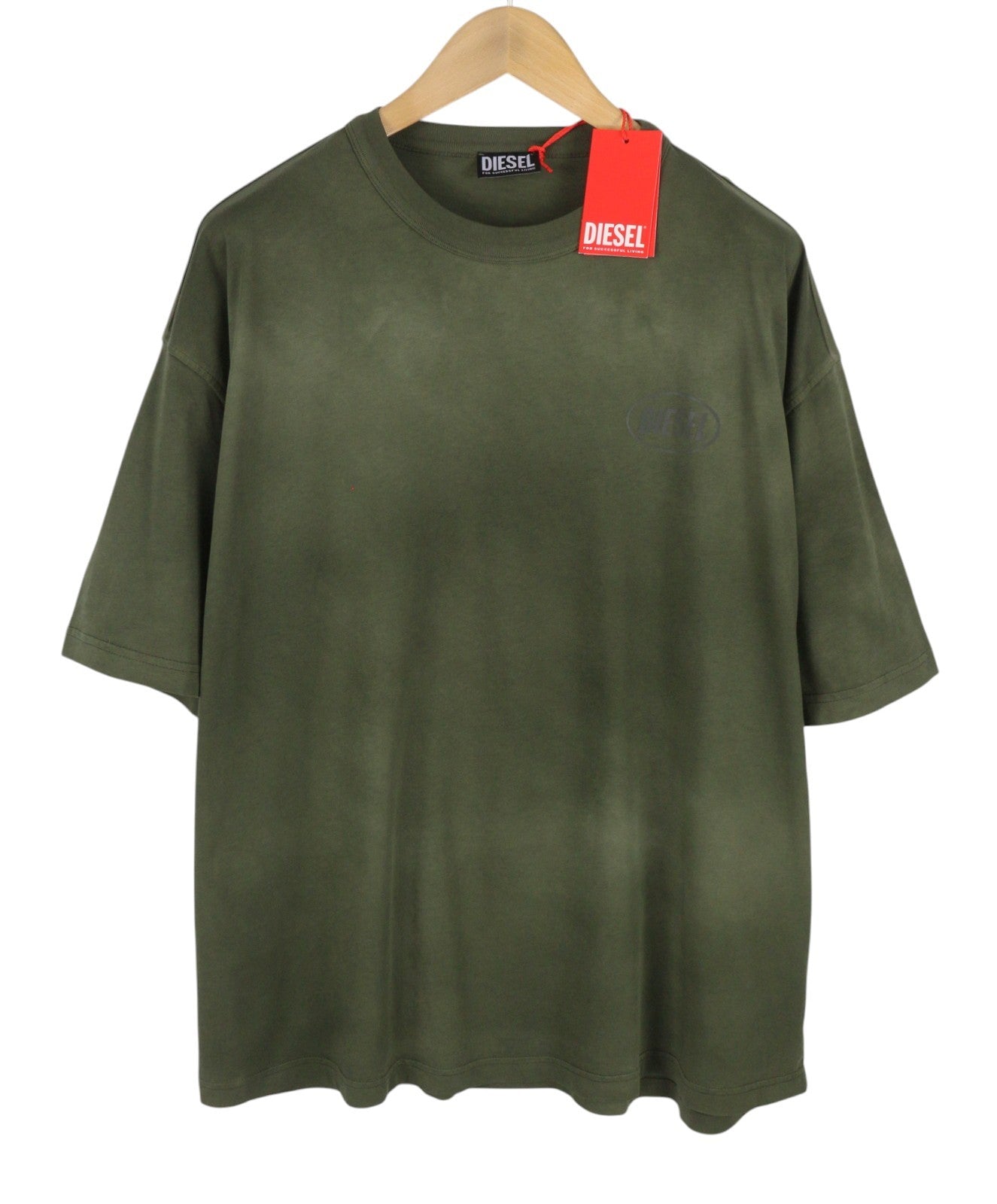 Diesel T-wash-out Pánské tričko 2xl Zelené vybledlé tricot Oversized Krátký rukáv