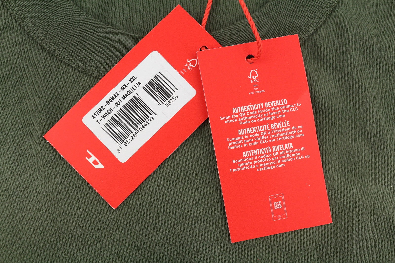 Diesel T-wash-out Pánské tričko 2xl Zelené vybledlé tricot Oversized Krátký rukáv