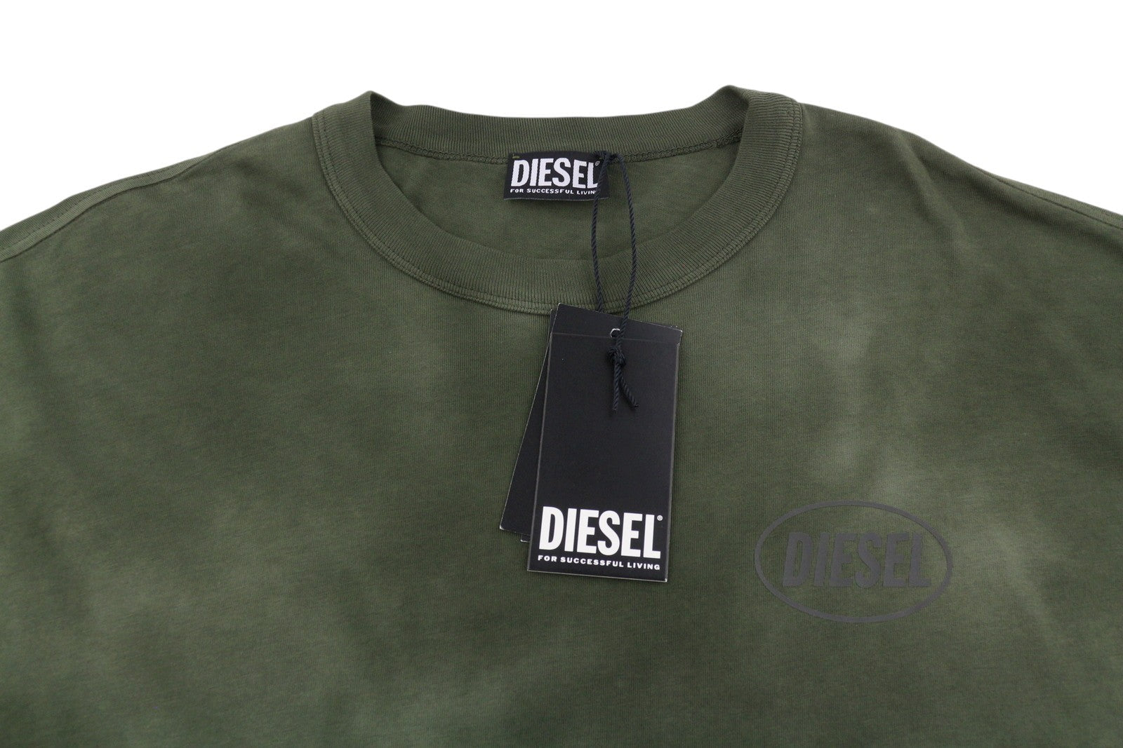 Pánské tričko Diesel s vymýváním do trička zelené vybledlé trikotové oversized s krátkým rukávem