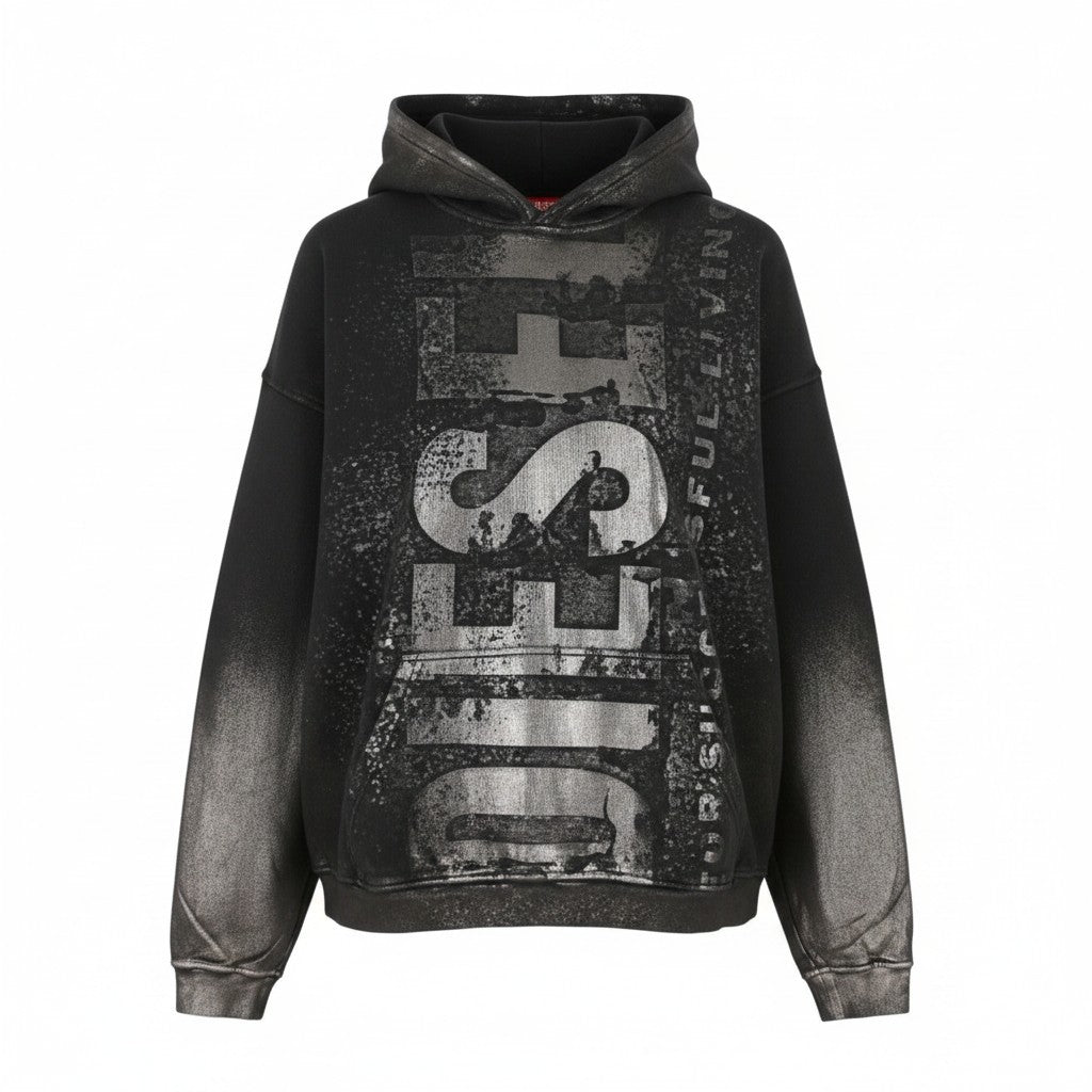 Diesel S-boxt-hood-q6 Herren Kapuzenpulloverschwarz Metallic Shiny Relaxed Fit RRP395