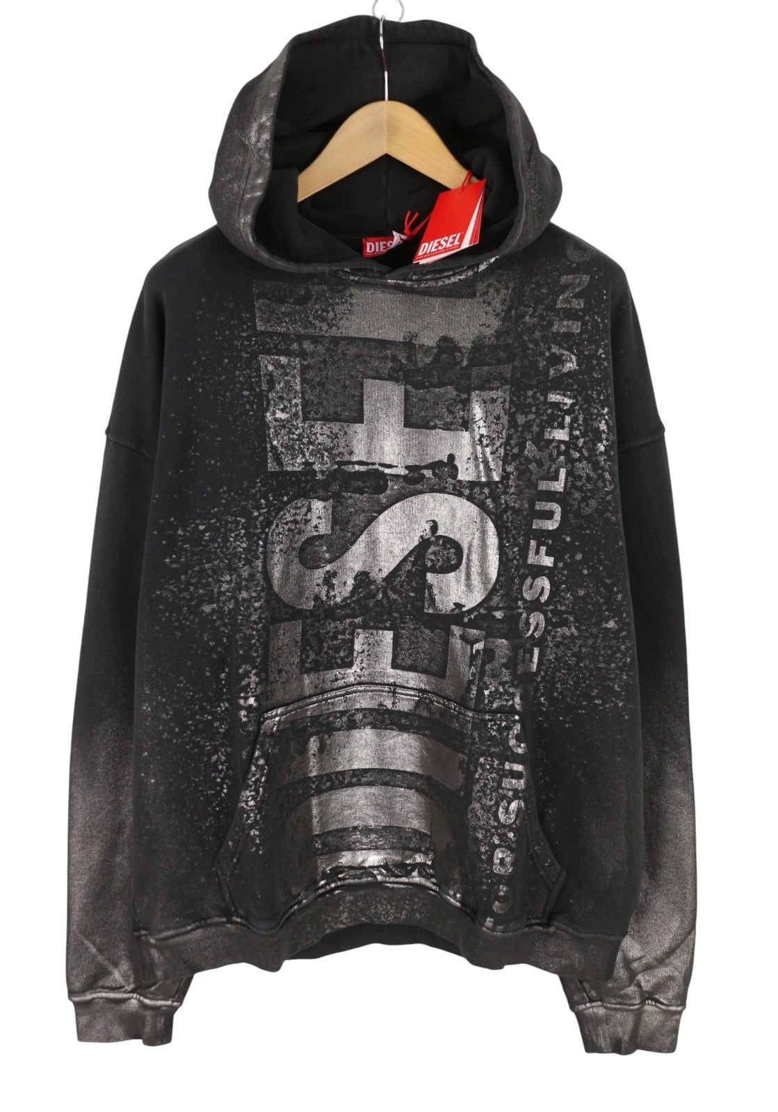 Diesel S-boxt-hood-q6 Herren Kapuzenpulloverschwarz Metallic Shiny Relaxed Fit RRP395
