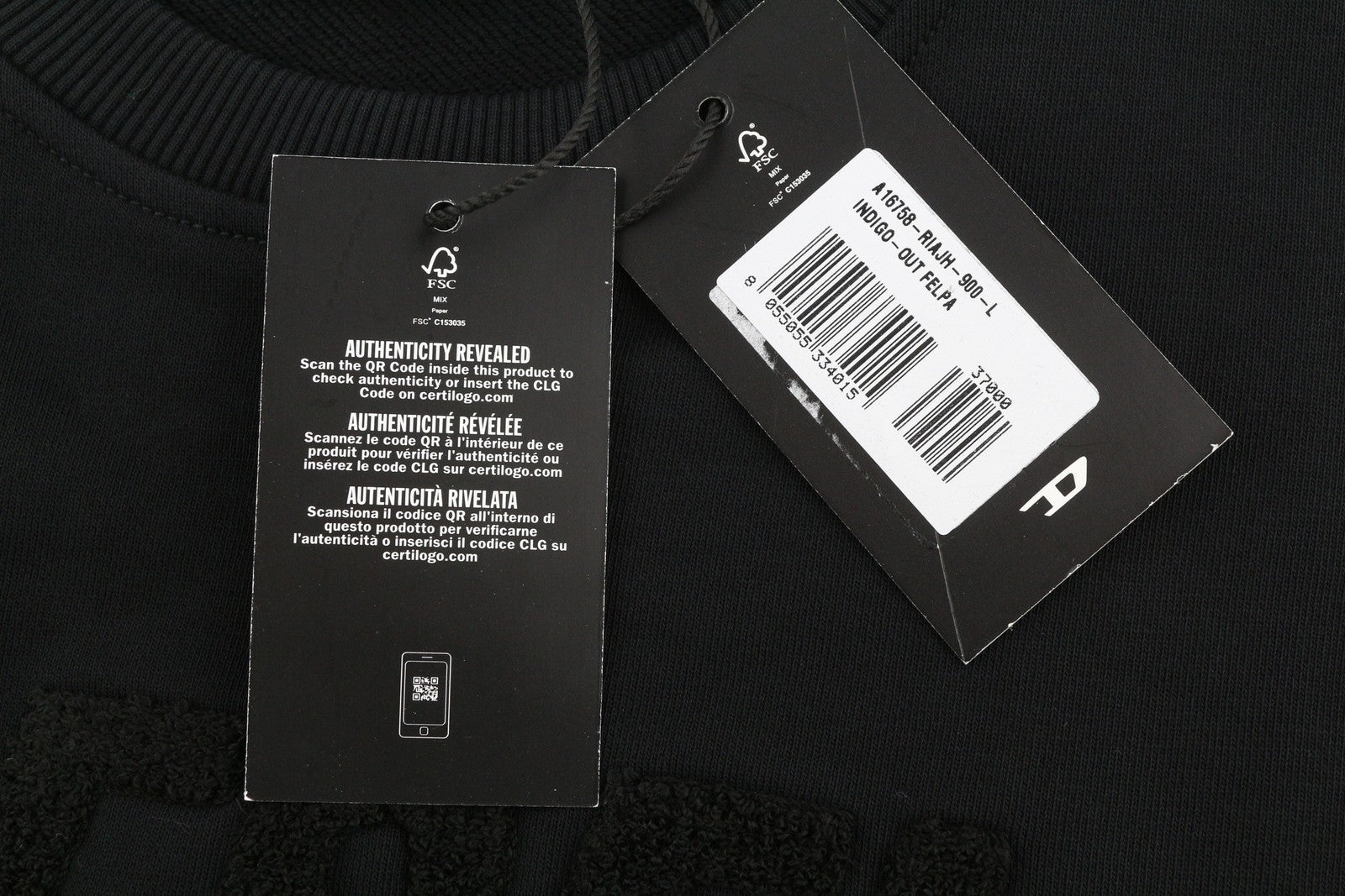 Diesel Indigo-out Pánská mikinačerná Crew Neck Fluffy Logo Pull On Rrp175