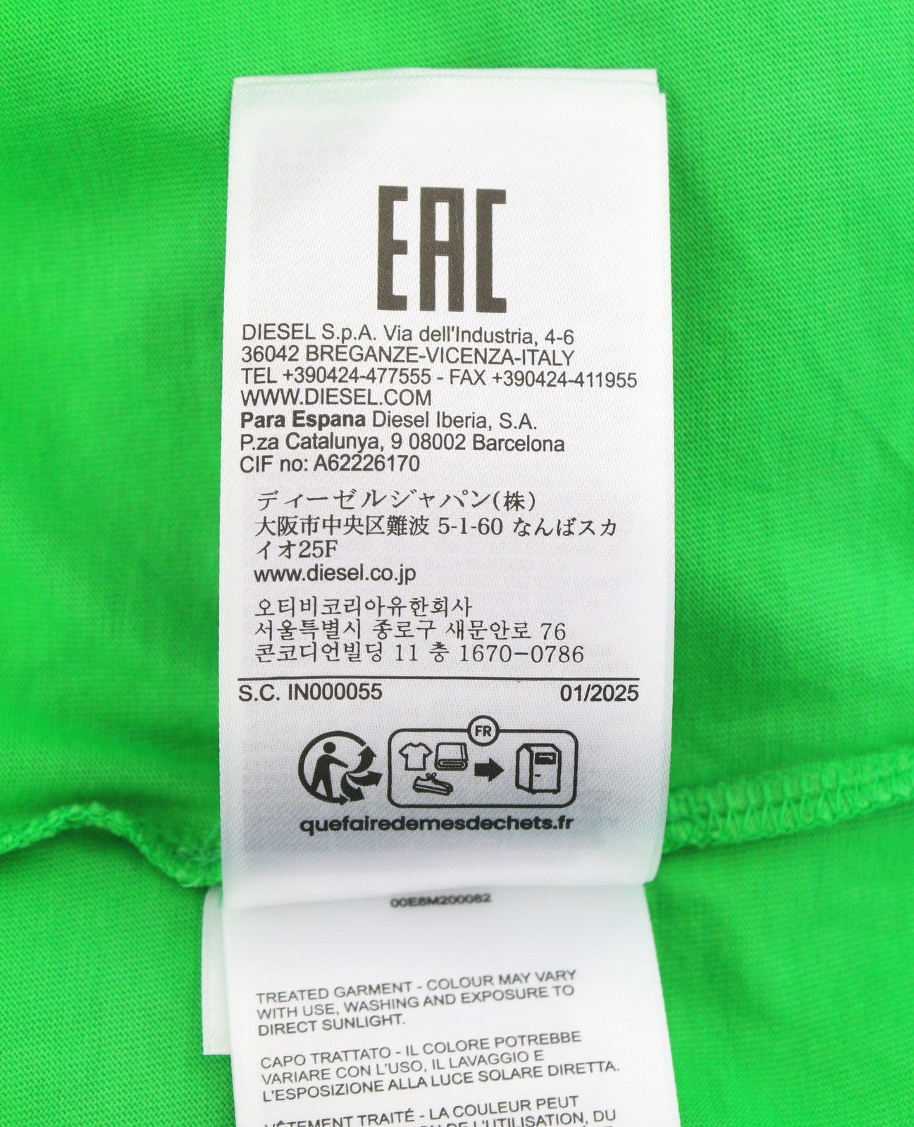 Camiseta masculina diesel t-wash-out 2xl verde desbotada gola redonda manga curta