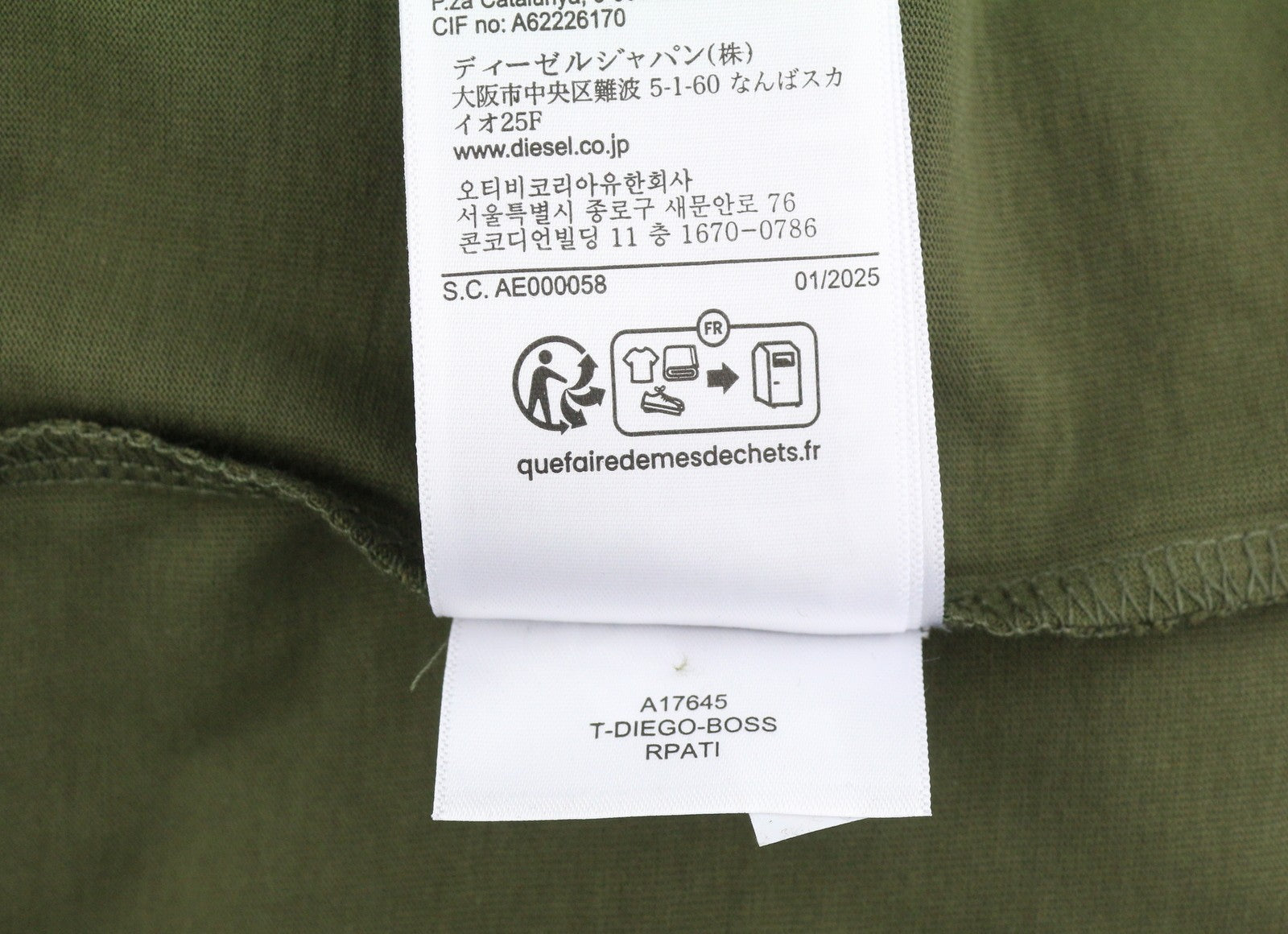 Diesel T-diego-boss Pánské tričkozelené Tricot Crew Neck Krátký rukáv