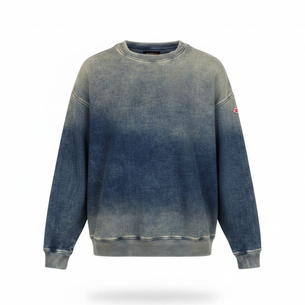 Diesel D-krib-ne Men Sweatshirtblue Faded Aged Look Distressed Rrp350