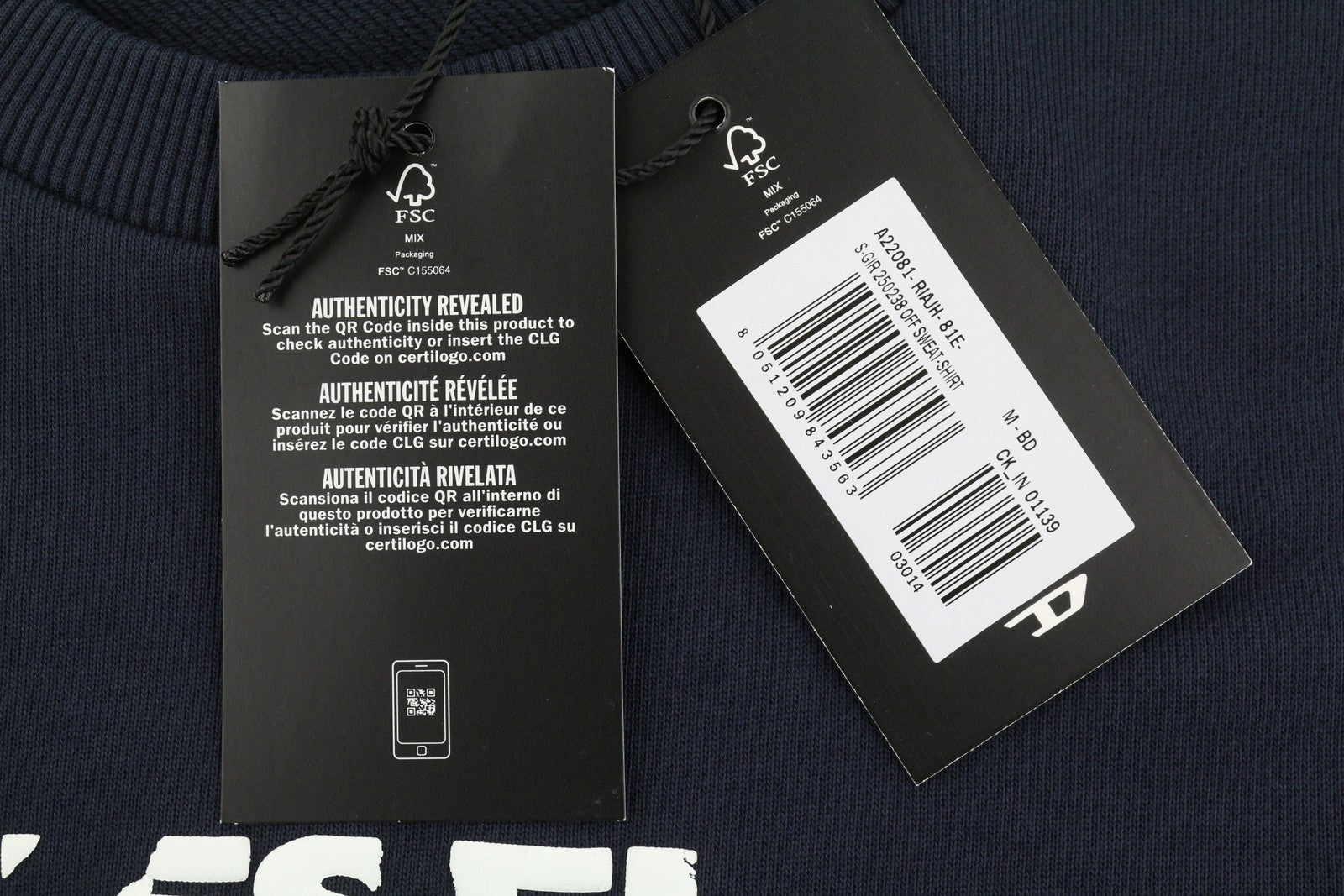 Diesel S-girk 250238 Vypnuto Pánská mikinamodrá Crew Neck Dlouhý rukáv Vytáhnout
