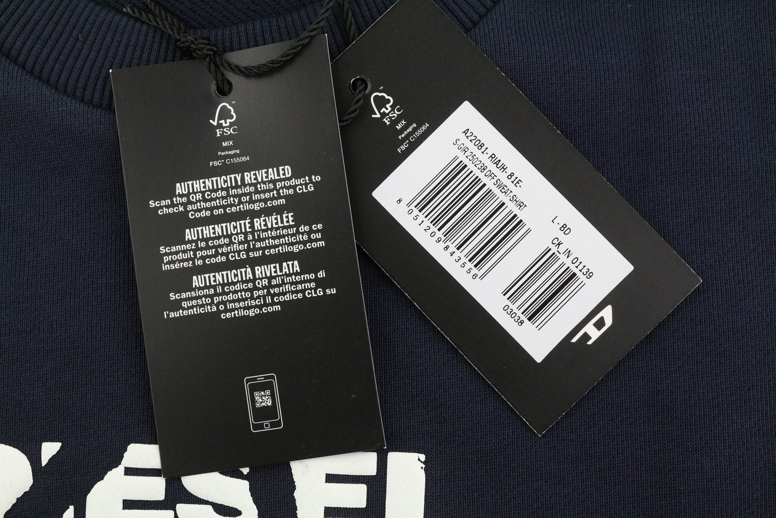 Diesel S-girk 250238 Off Masculino Moletom Azul Gola Redonda Manga Longa Pull On