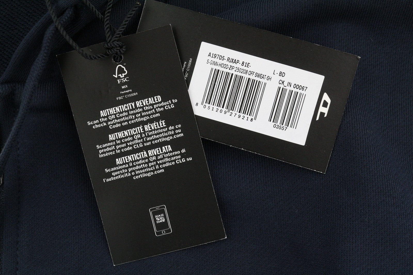 Diesel S-ginn-hood-zip 250208 Off Men Hoodiedark Blue Full Zip Rrp175