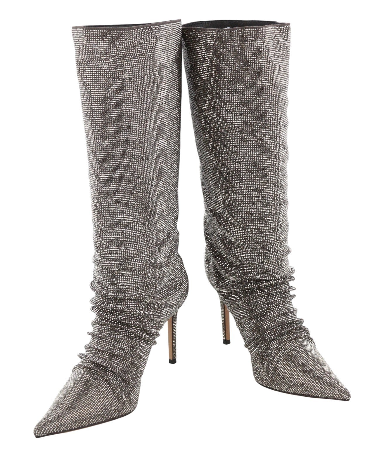 Lola Cruz Lievin Dam Klackar Eu40 Grå Läder Glitter Glänsande Crinkled Rrp425