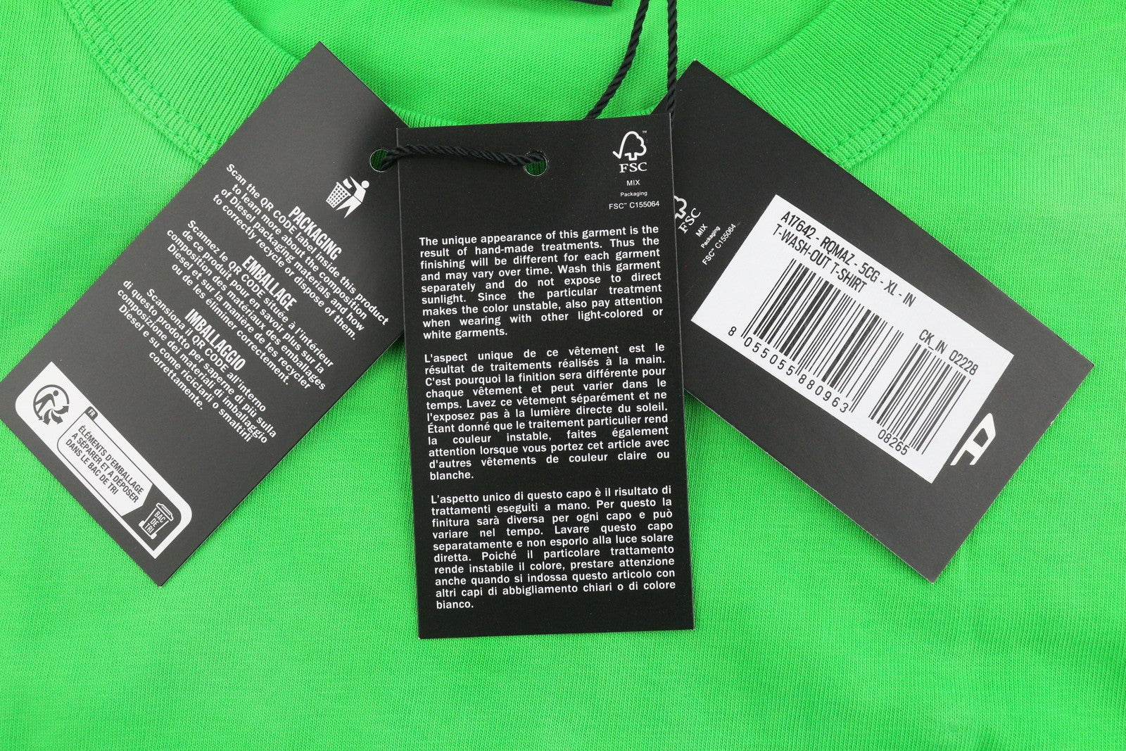 Pánské tričko Diesel s vymýváním do tričkazelené Vybledlé Oversized Crew Krk s krátkým rukávem