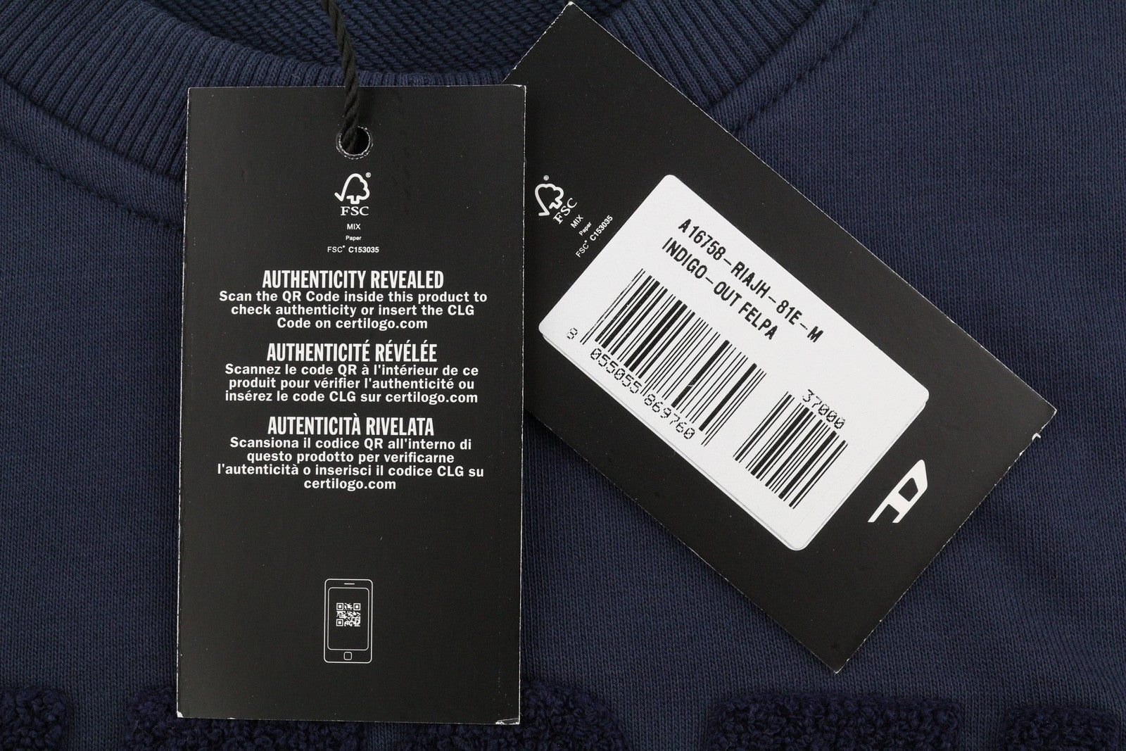 Diesel Indigo-out Pánská mikinamodrá Crew Neck Fluffy Logo Pull On Rrp175