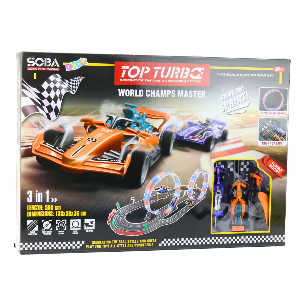 3v1 RC pretekárska dráha s osvetlenými slučkami ovládače pre autá 560 cm