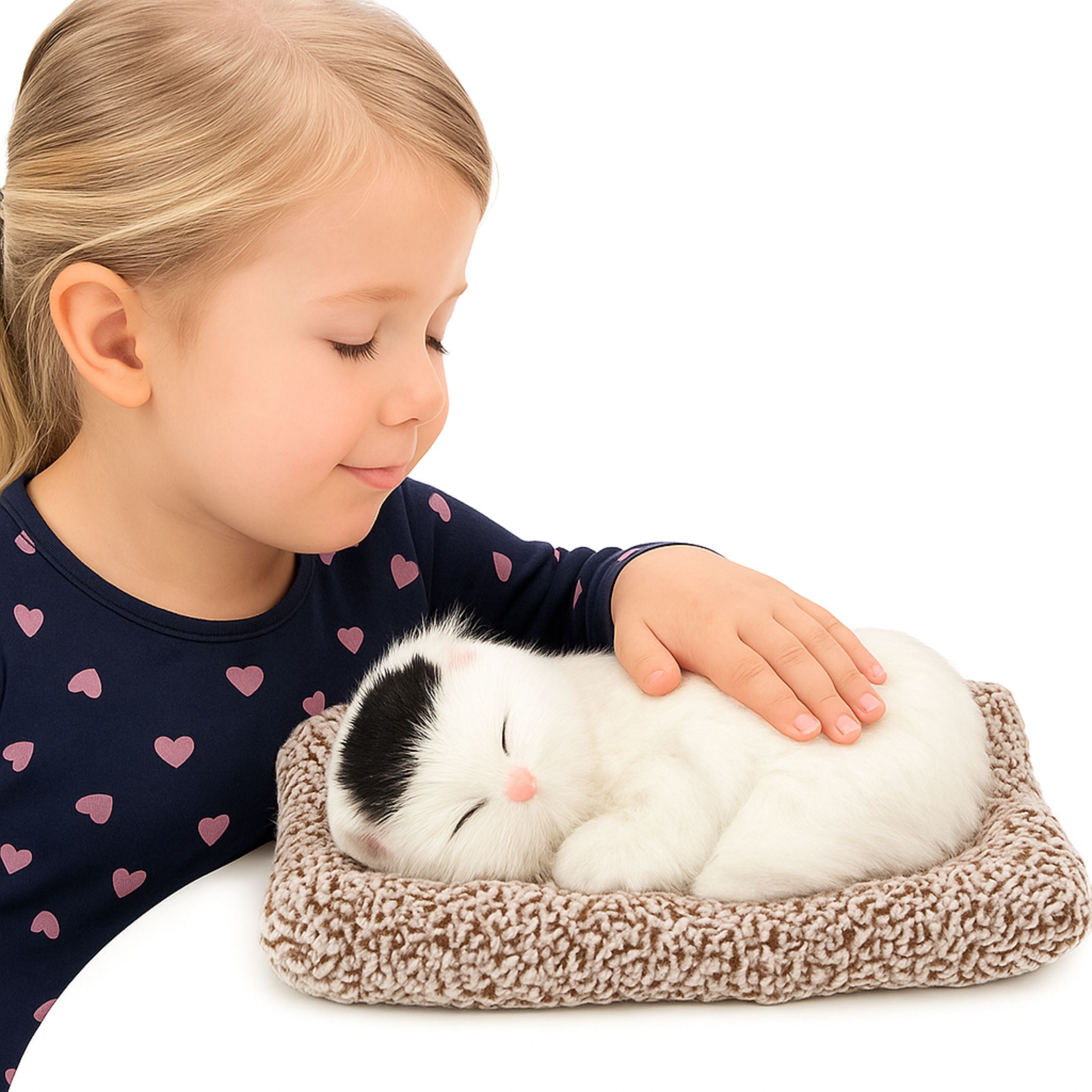 Sleeping White Cat On A Pillow Figurine With Fur Bag Sounds