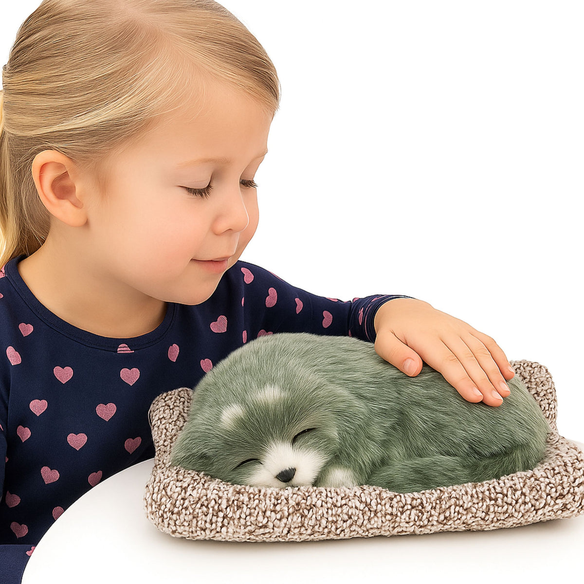 Sleeping Husky Dog On A Pillow Figurine With Fur Bag Sounds