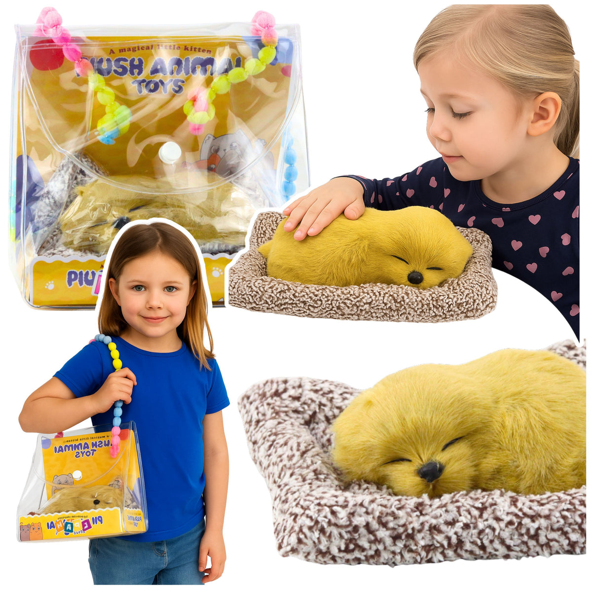 Sleeping Labrador On A Pillow Figurine With Fur Transparent Bag Sounds