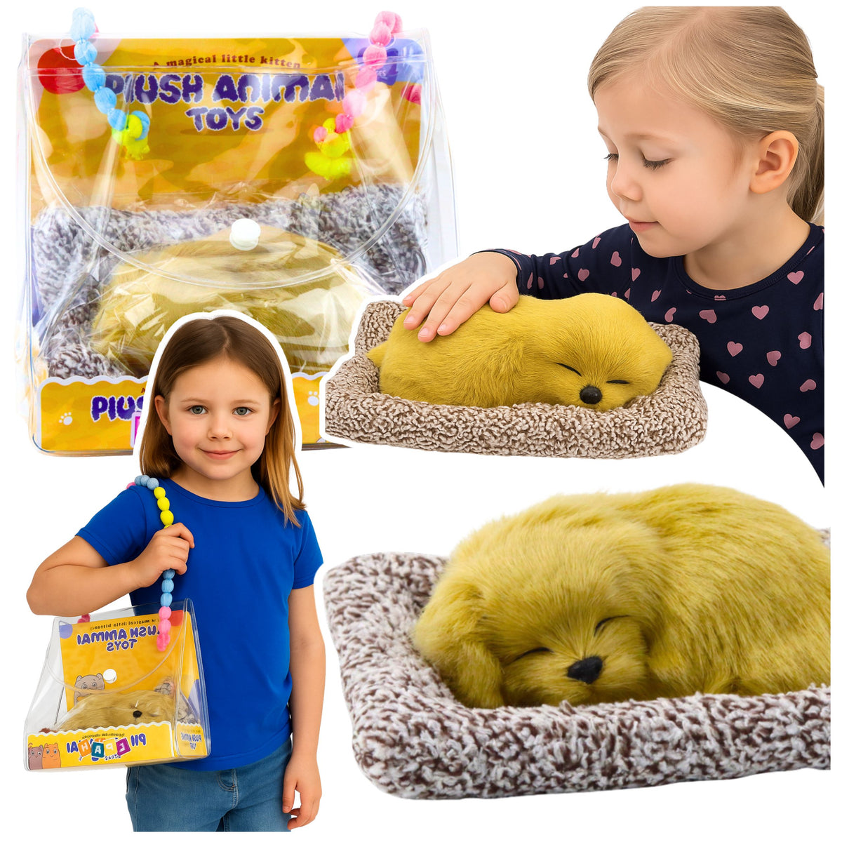 Sleeping Labrador Puppy On A Pillow Figurine With Fur And Transparent Bag