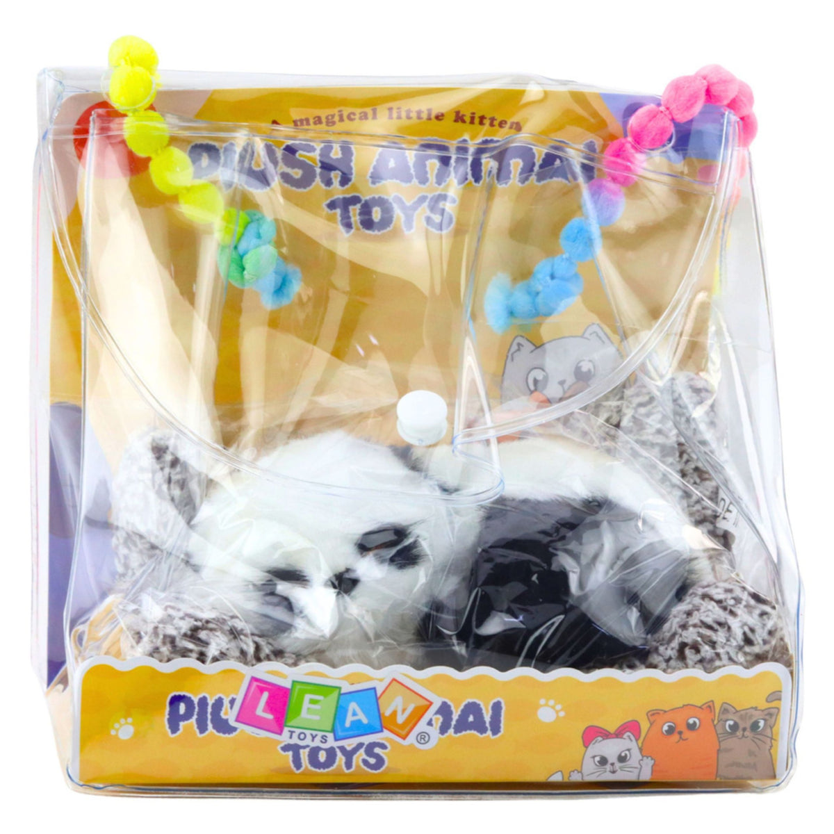 Sleeping Panda On A Pillow Figurine With Fur And Transparent Bag