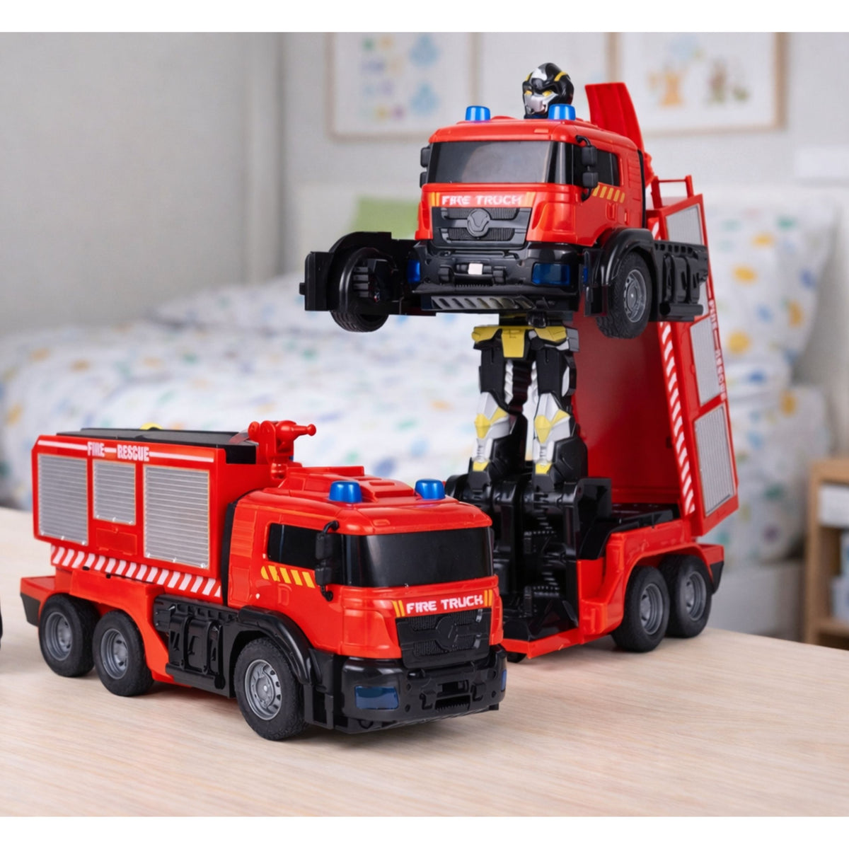 Firefighter Robot Car 2 In 1 Remote Controlled Rc Lights Sounds Water