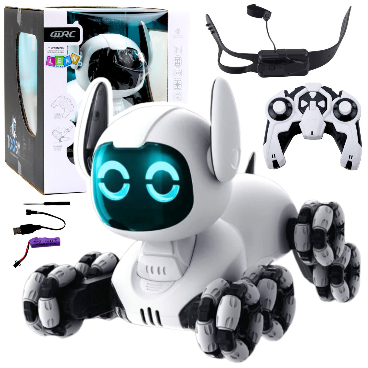 Tooby Robot Dog Remote Controlled Rc 360° Lights Sounds Black And White