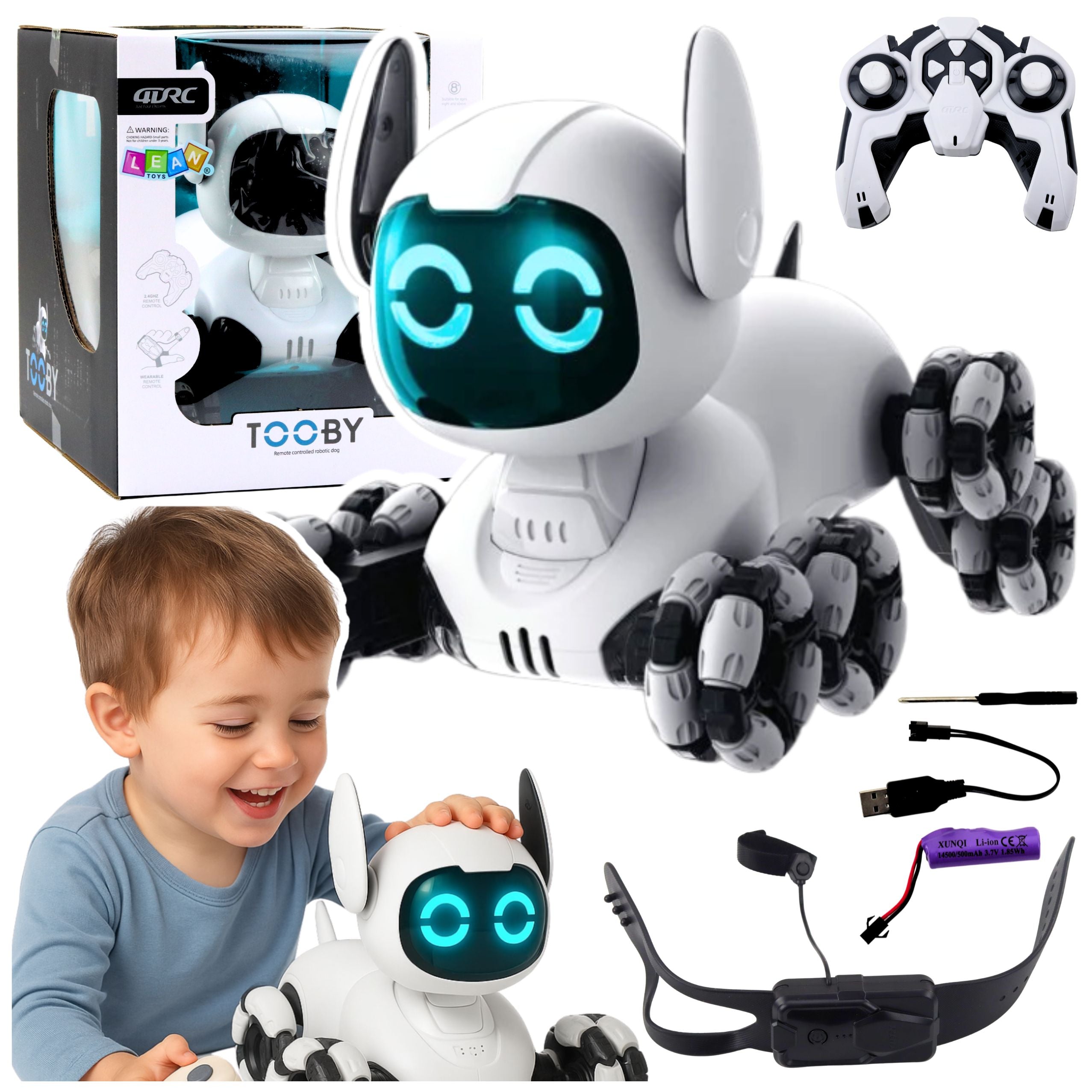 Tooby Robot Dog Remote Controlled Rc 360° Lights Sounds Black And White