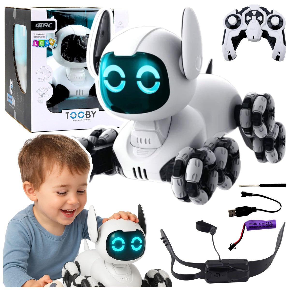 Tooby Robot Dog Remote Controlled Rc 360° Lights Sounds Black And White