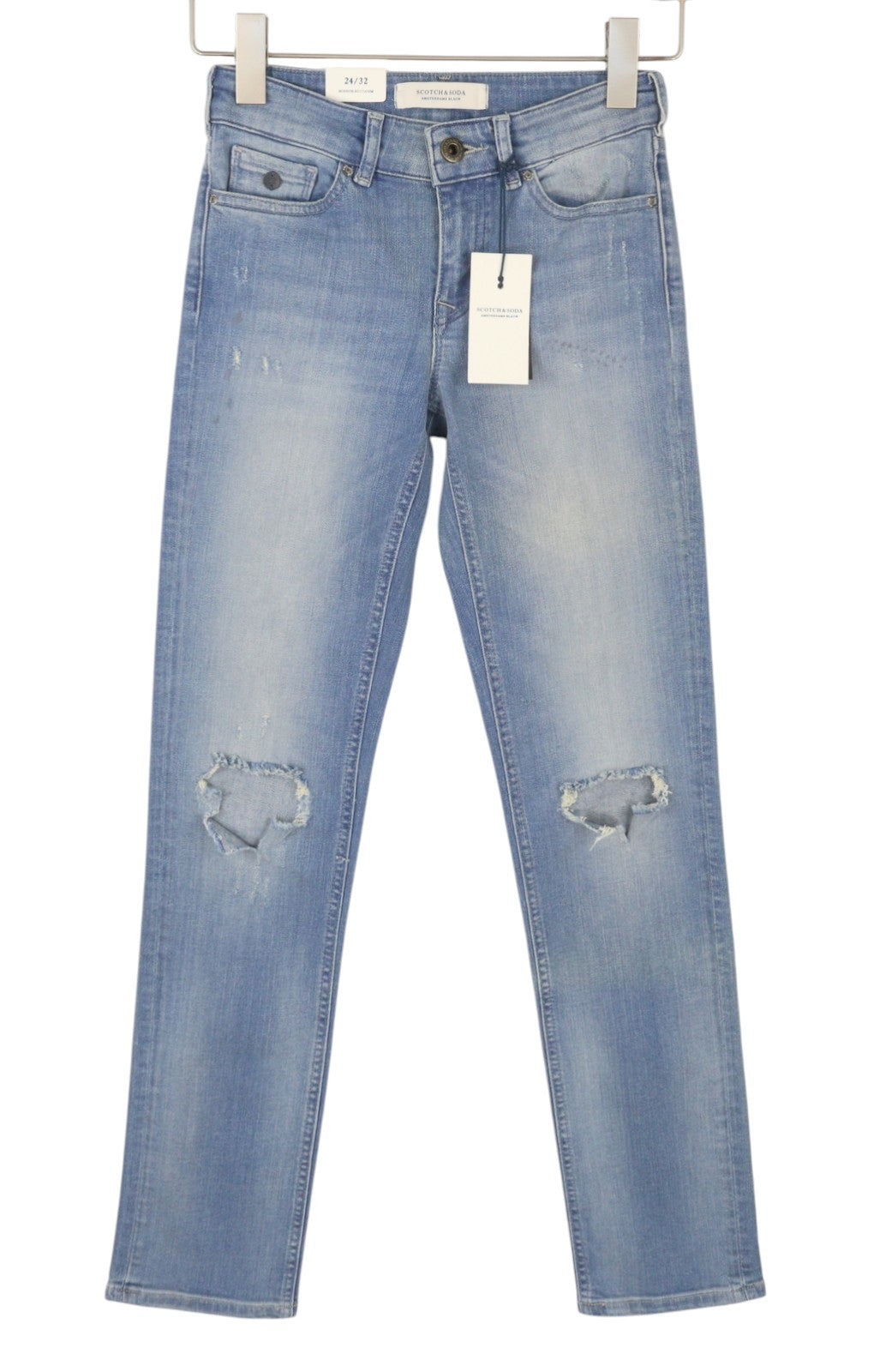 Scotch & Soda Supreme Slim Straight Leg Jeans feminino azul desbotado Distress