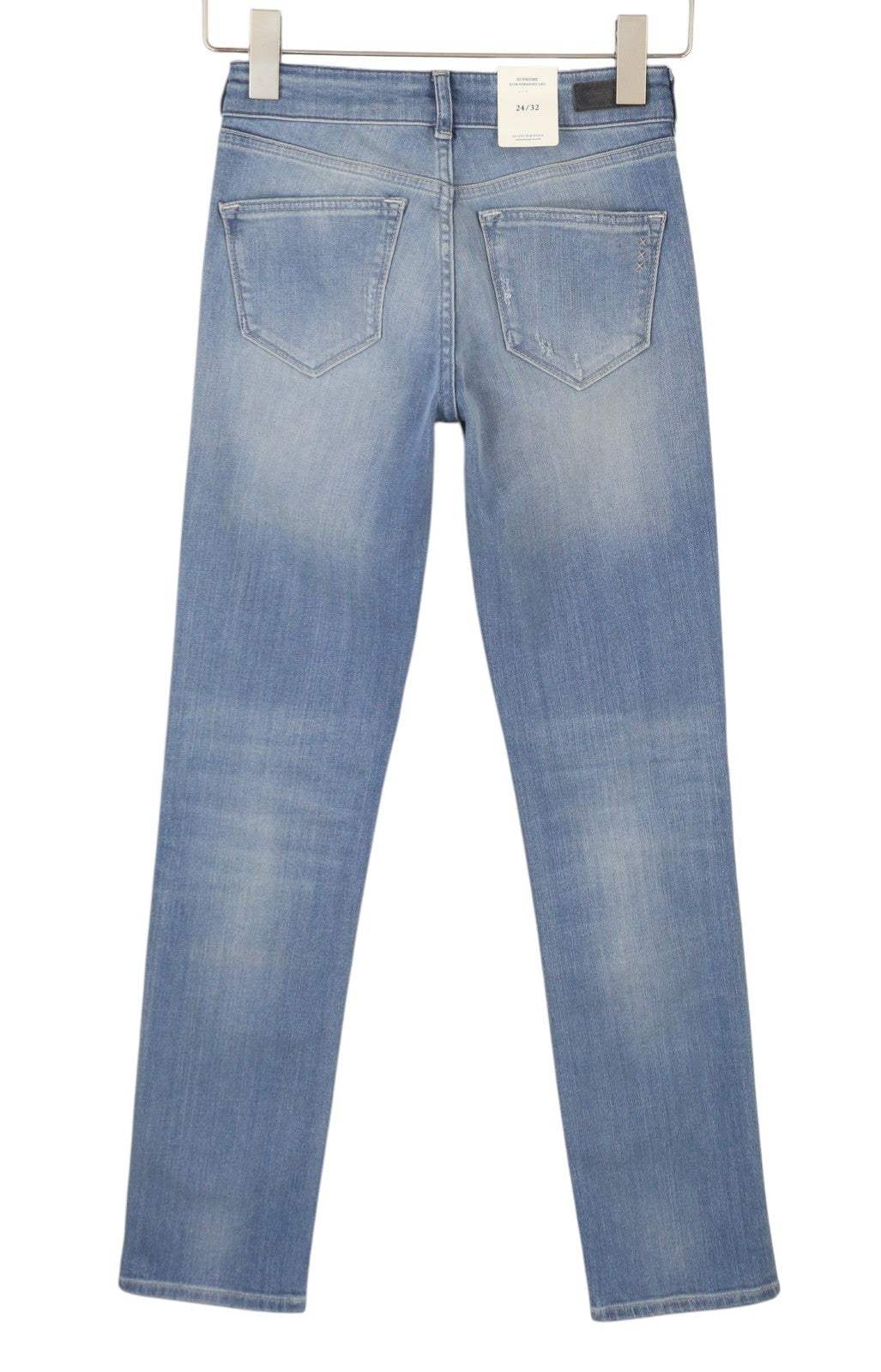 Scotch & Soda Supreme Slim Straight Leg Jeans feminino azul desbotado Distress