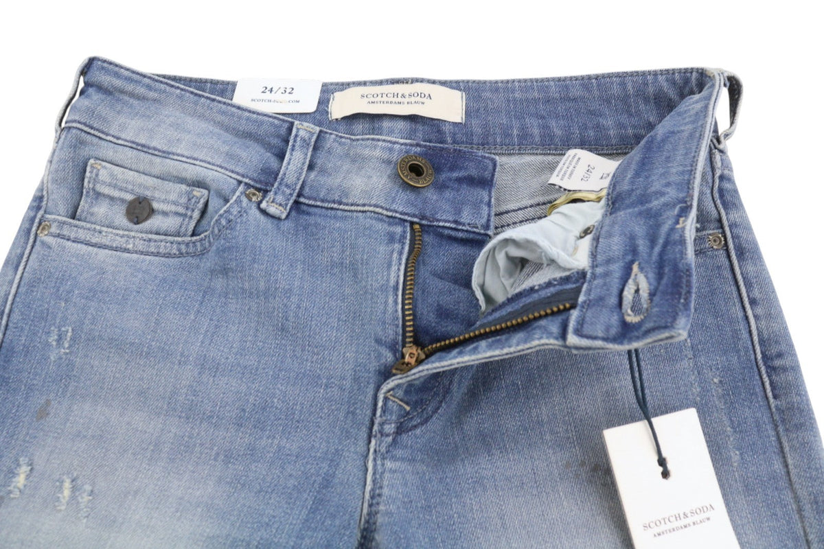 Scotch & Soda Supreme Slim Straight Leg Jeans feminino azul desbotado Distress