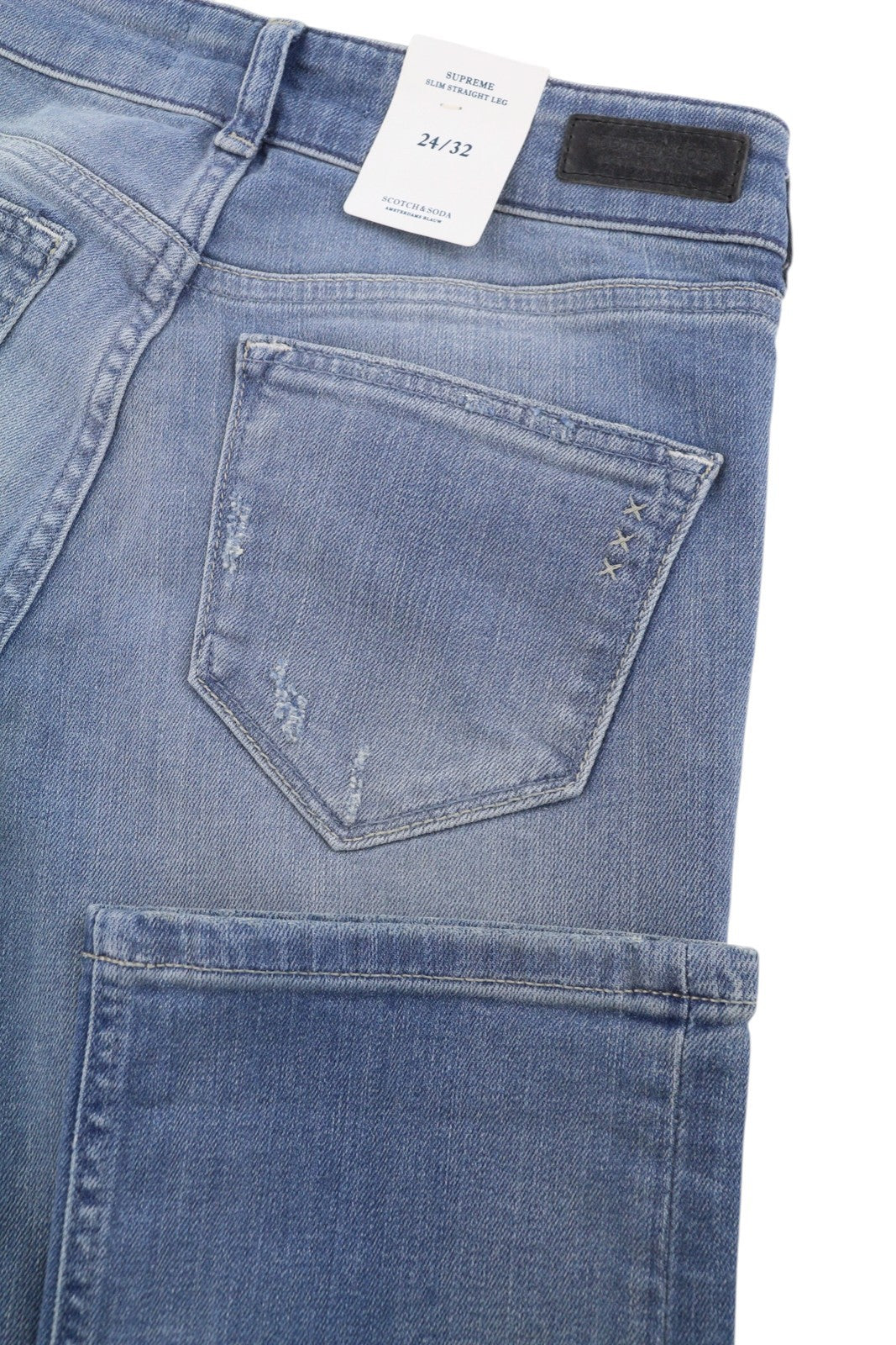 Scotch & Soda Supreme Slim Straight Leg Jeans feminino azul desbotado Distress