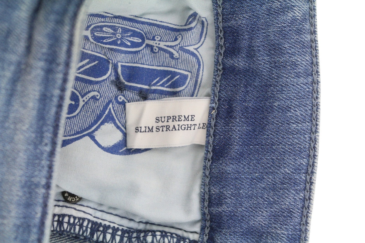Scotch & Soda Supreme Slim Straight Leg Jeans feminino azul desbotado Distress