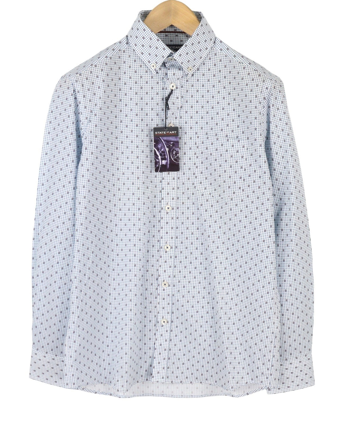 State Of Art Regular Fit herenoverhemd, button-down hals met wit patroon